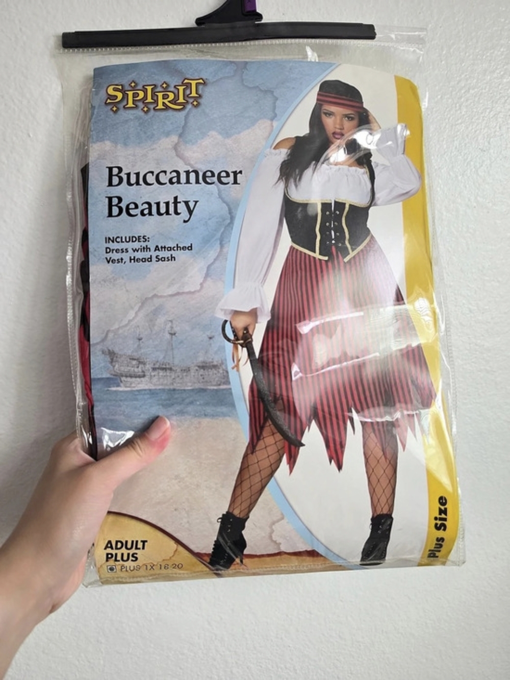Spirit Buccaneer Beauty Costume Red & Black Adult Plus Like New